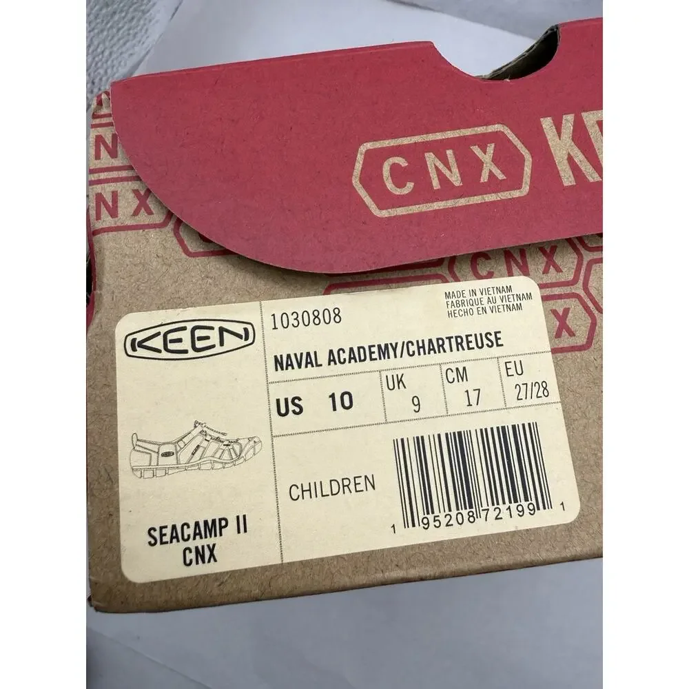KEEN Unisex-Child Seacamp 2 CNX Closed Toe Sandals, Naval Academy/Chartreuse, 10
